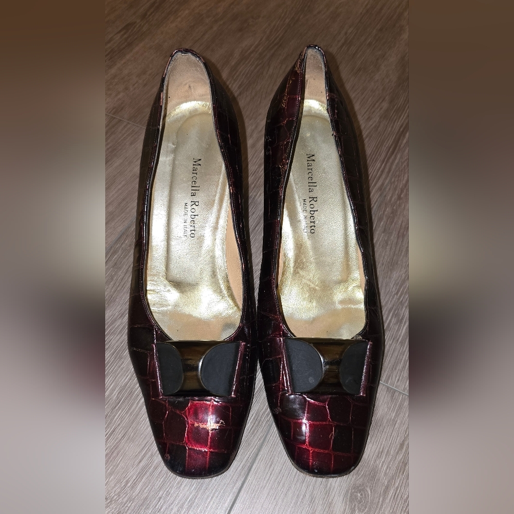 Marcella Roberto Italian Leather Heel Burgundy Croc Embossed EU40 Vintage